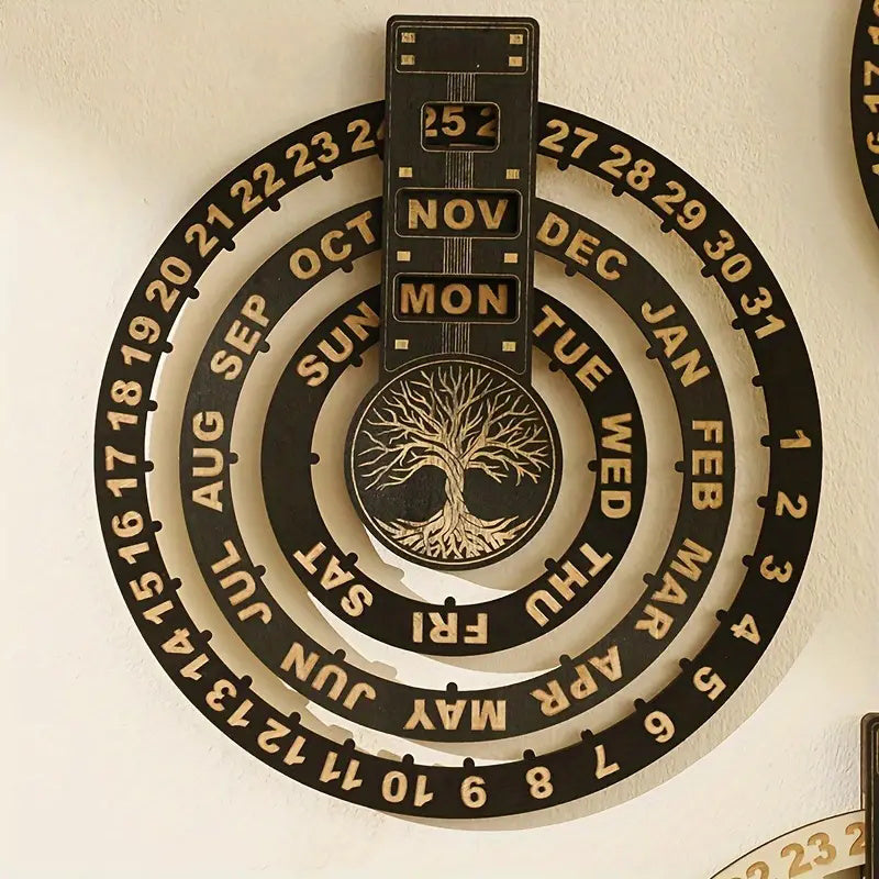 Trä roterande cirkulär evighetskalender
