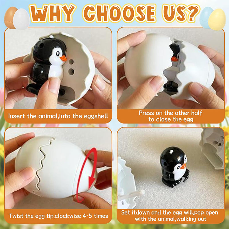 Pop-Surprise Easter Eggs – Wind-Up Jumping Animal Toy (Capybara, Dinosaur, Penguin, Duck)