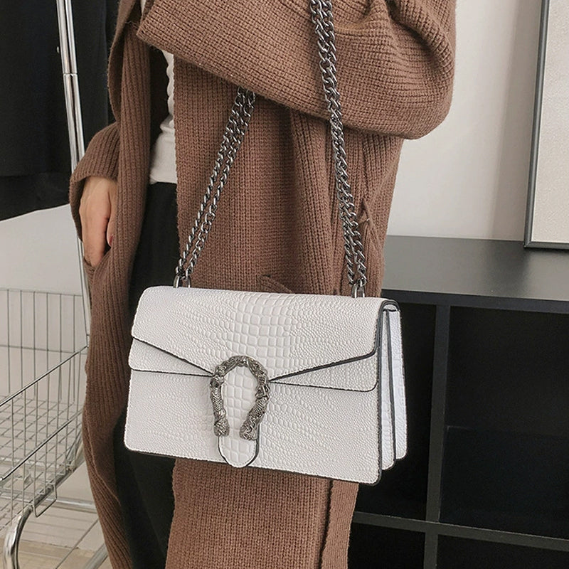 Women's Elegant Crocodile Embossed Square Bag