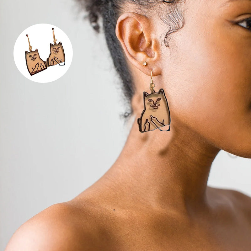 Funny Middle Finger Cat Earrings