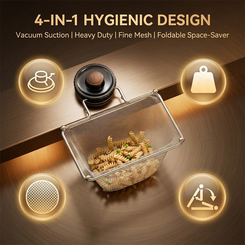 Premium Foldable Suction Cup Kitchen Sink Drain Rack with 50 Fine Mesh Filter Bags