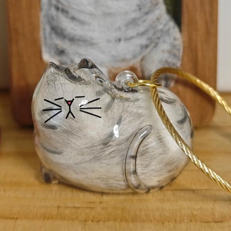 Cat Fur Keepsake Keychain – Transparent Memory Pendant for Pet Hair Storage