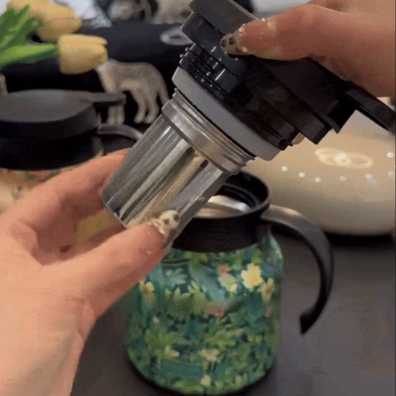 Vintage Floral Pattern Tea Thermos – Built-In Infuser