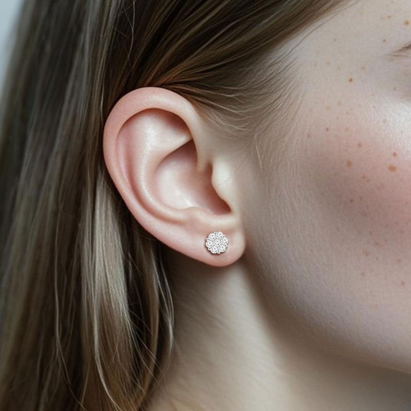 Diamond Flower Earrings-Pair