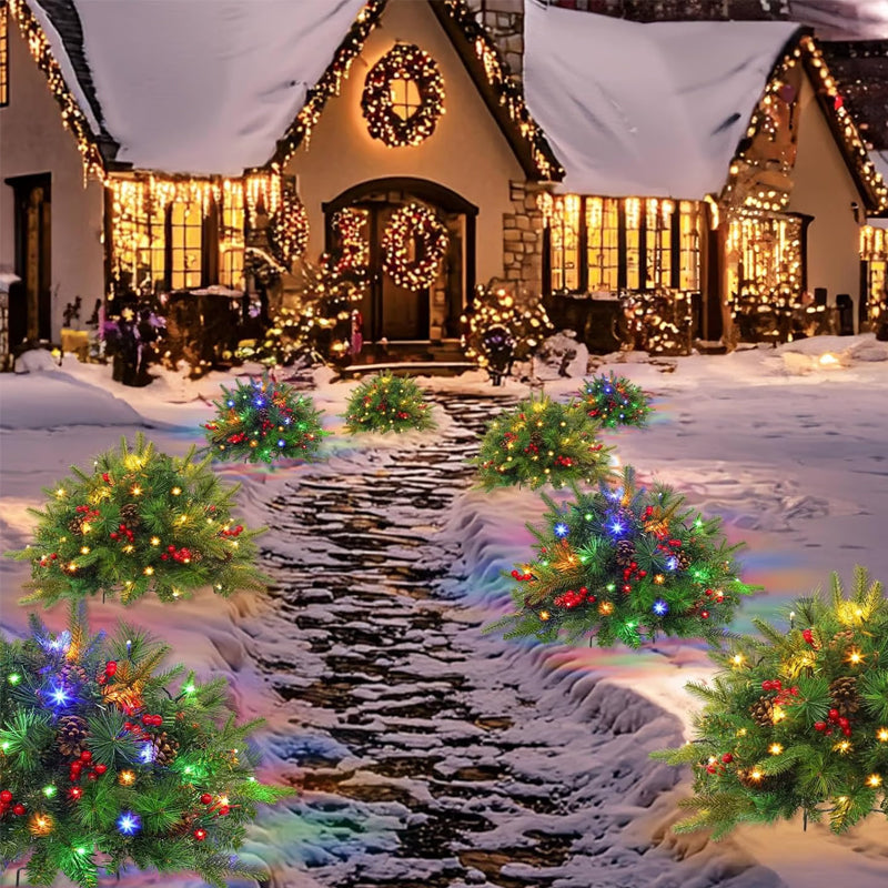 Pre-Lit Artificial Christmas Tree Urn Filler with Lights