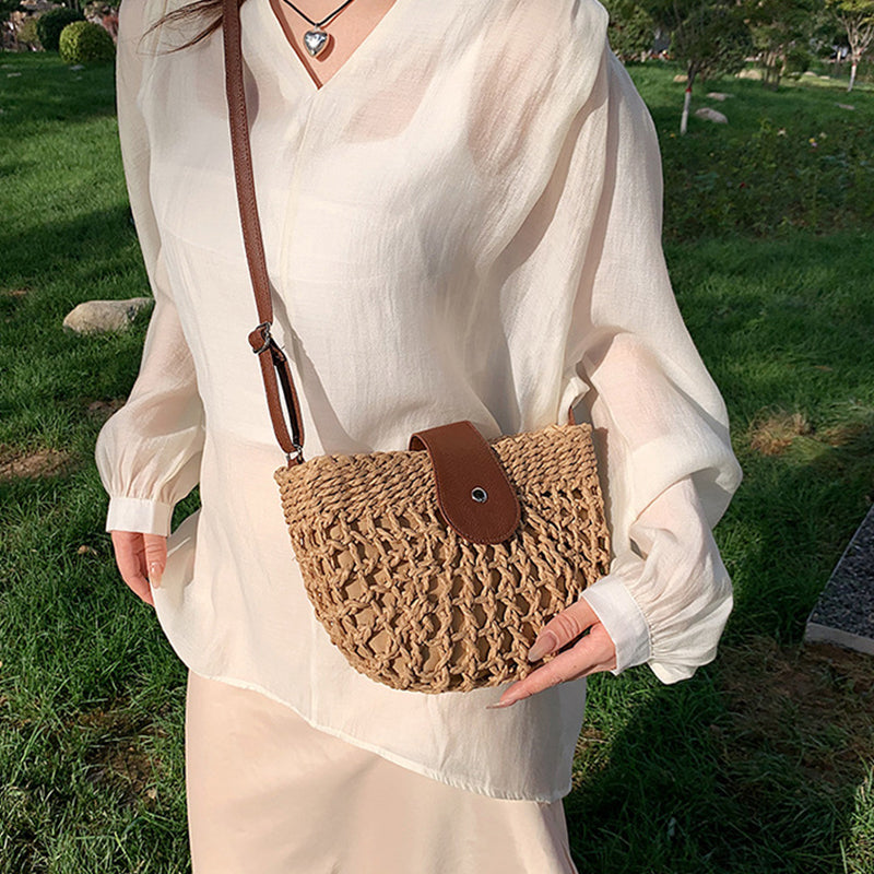 Woven Hollow-Out Crossbody Bag
