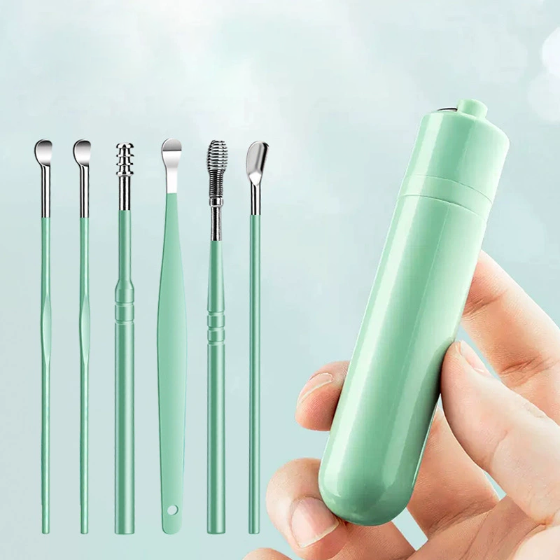 6 Counts Stainless Steel Spiral Ear Cleaner & Massage Tool Set