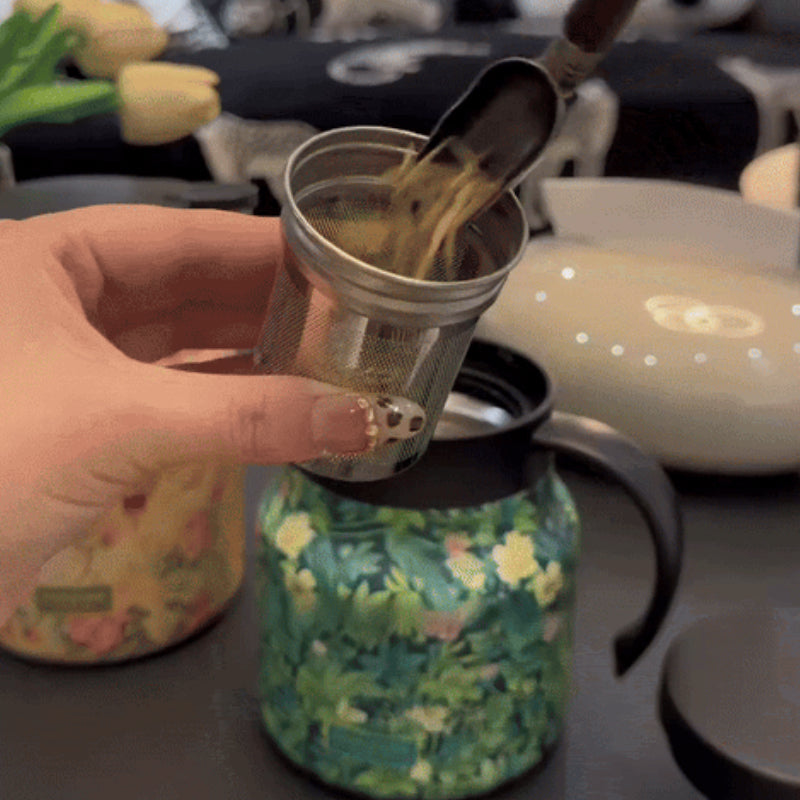 Vintage Floral Pattern Tea Thermos – Built-In Infuser