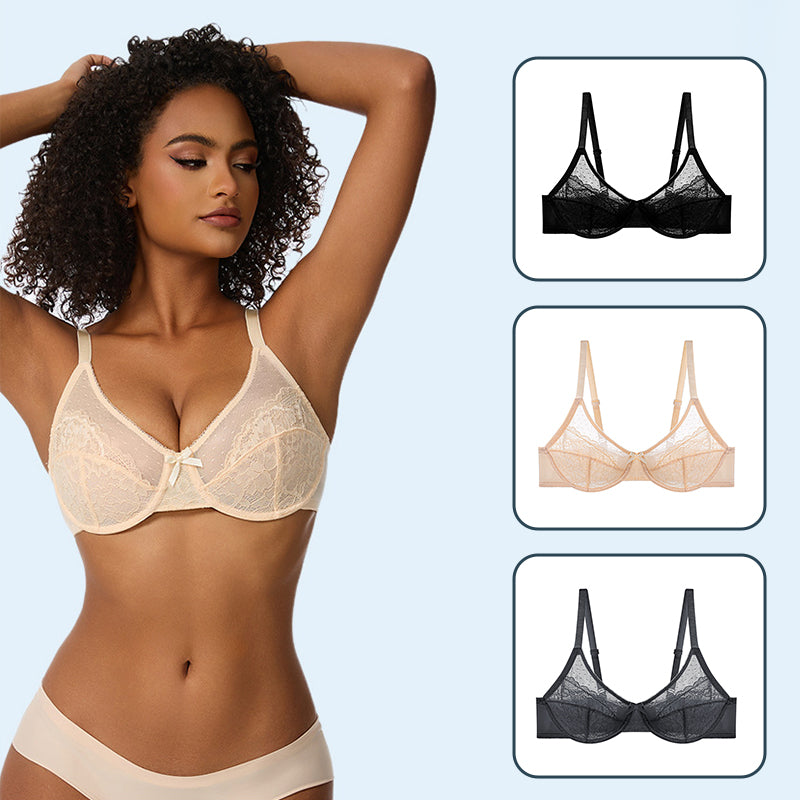 Floral Lace Breathable Mesh Comfort Bra