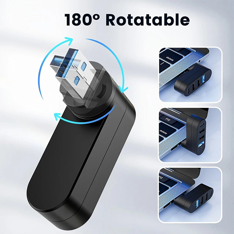 Multifunctional Mini Rotatable 3-port USB Port
