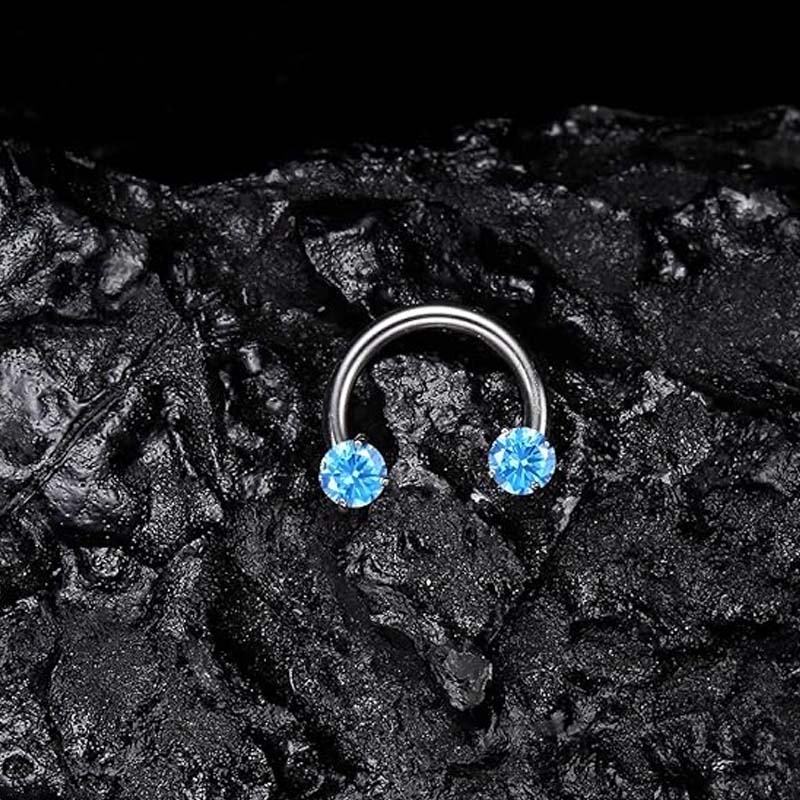 Zirconia Horseshoe Ring with Threaded Gems for Piercings