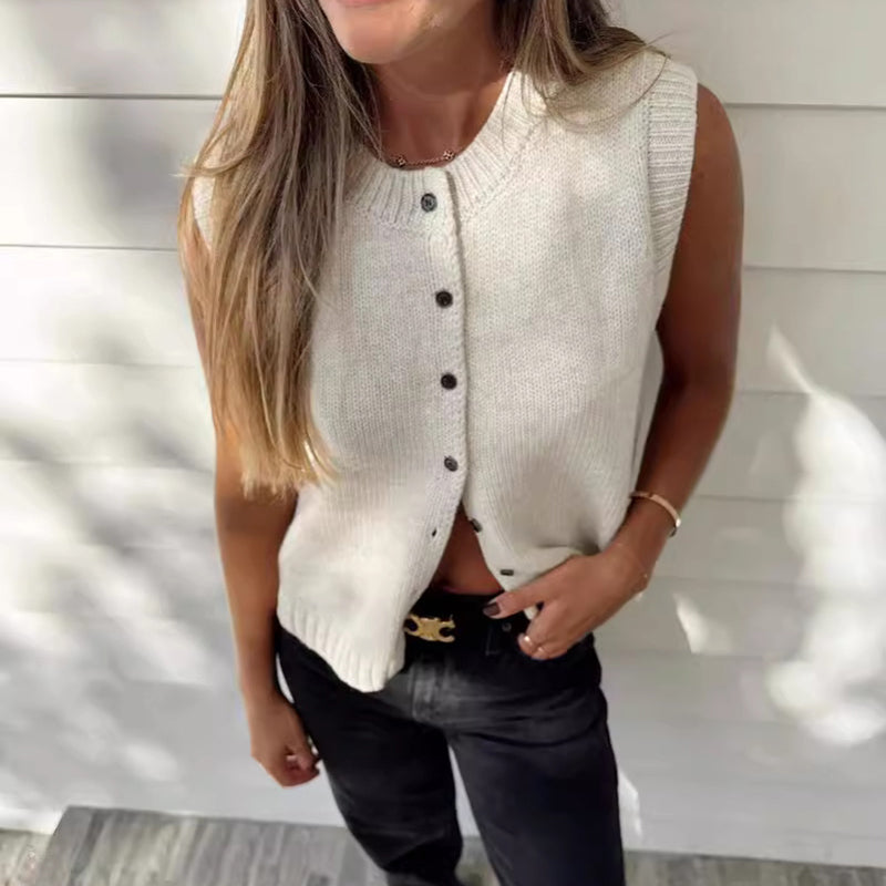 Women's Plain Button Sweater Vest