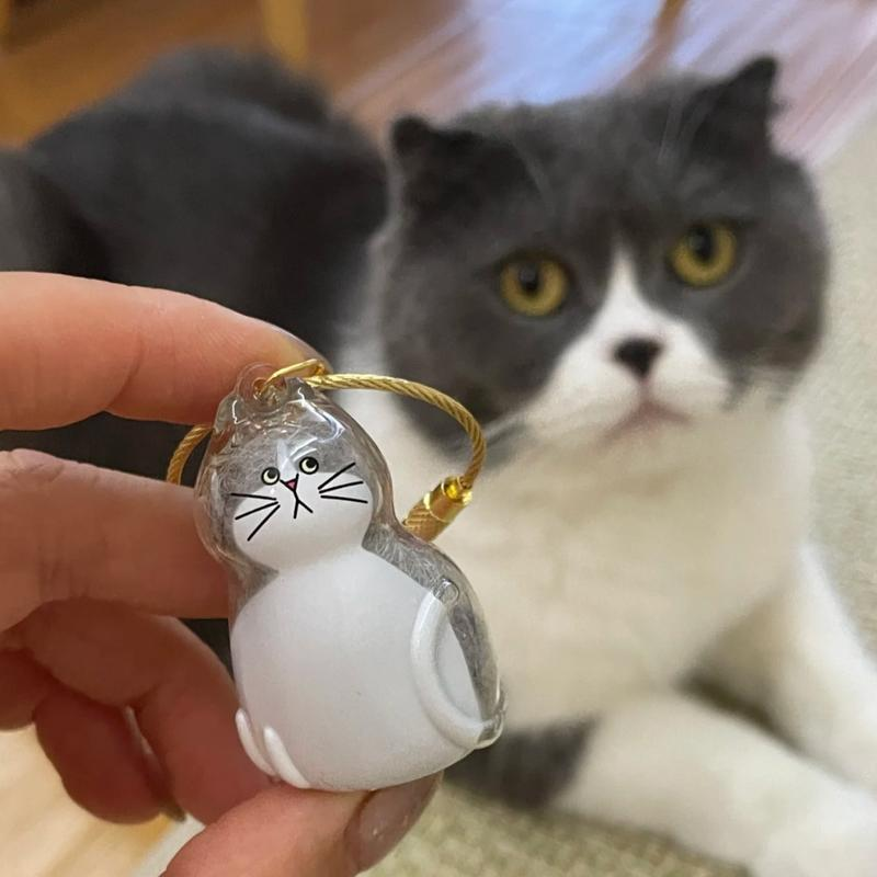 Cat Fur Keepsake Keychain – Transparent Memory Pendant for Pet Hair Storage