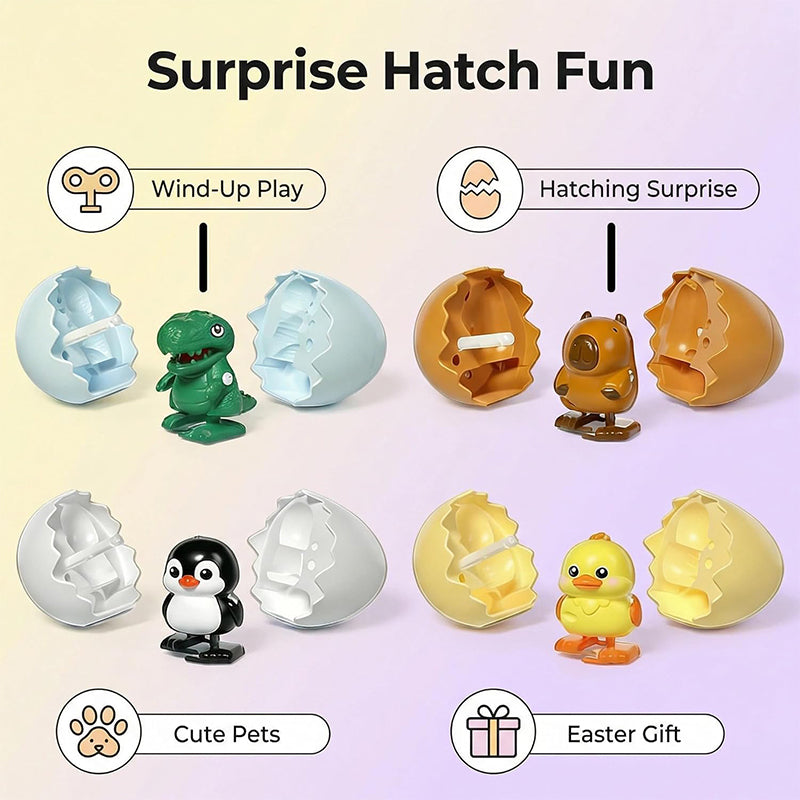 Pop-Surprise Easter Eggs – Wind-Up Jumping Animal Toy (Capybara, Dinosaur, Penguin, Duck)