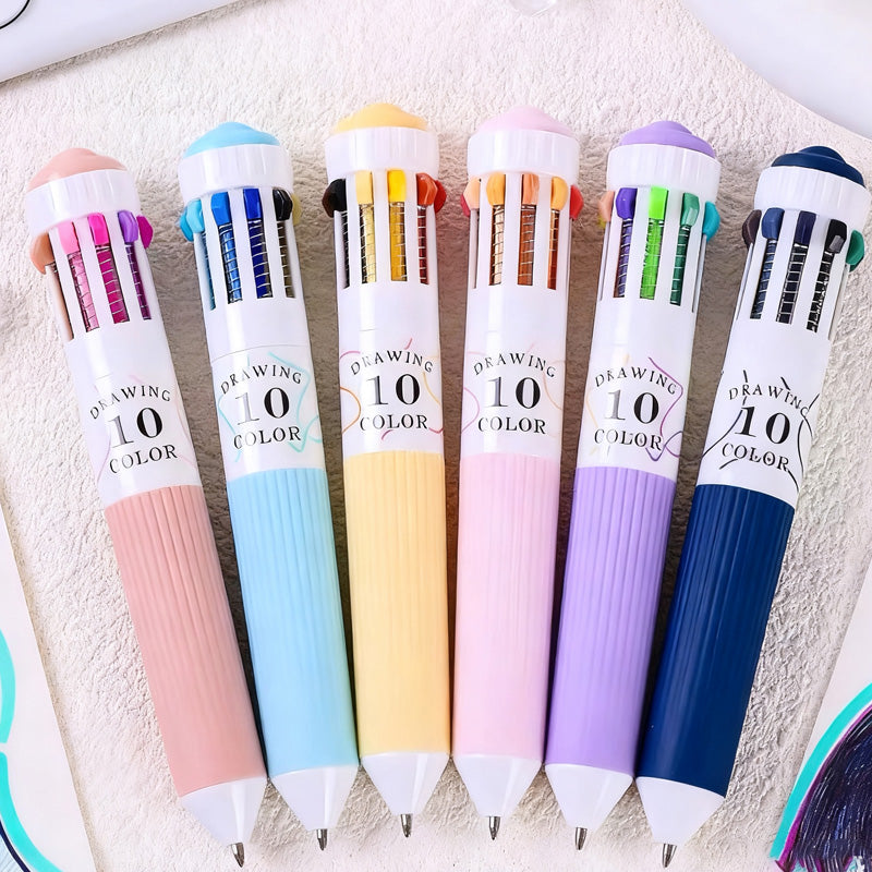 6-Pack Multicolor Pens – 10-in-1 Colored Ballpoint Pen Set