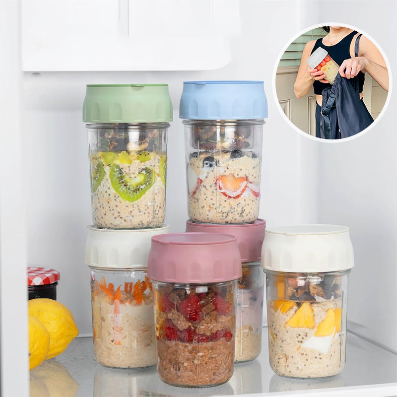 16oz Overnight Oats Jar with Lid, Folding Spoon & Divided Compartments