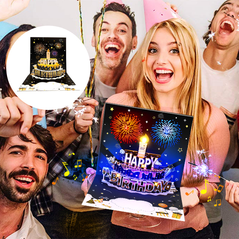 Fireworks Pop Up Cake Light and Music DIY Age Birthday Cards