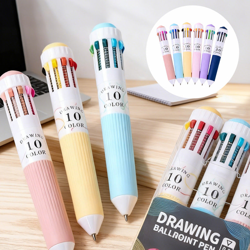 6-Pack Multicolor Pens – 10-in-1 Colored Ballpoint Pen Set