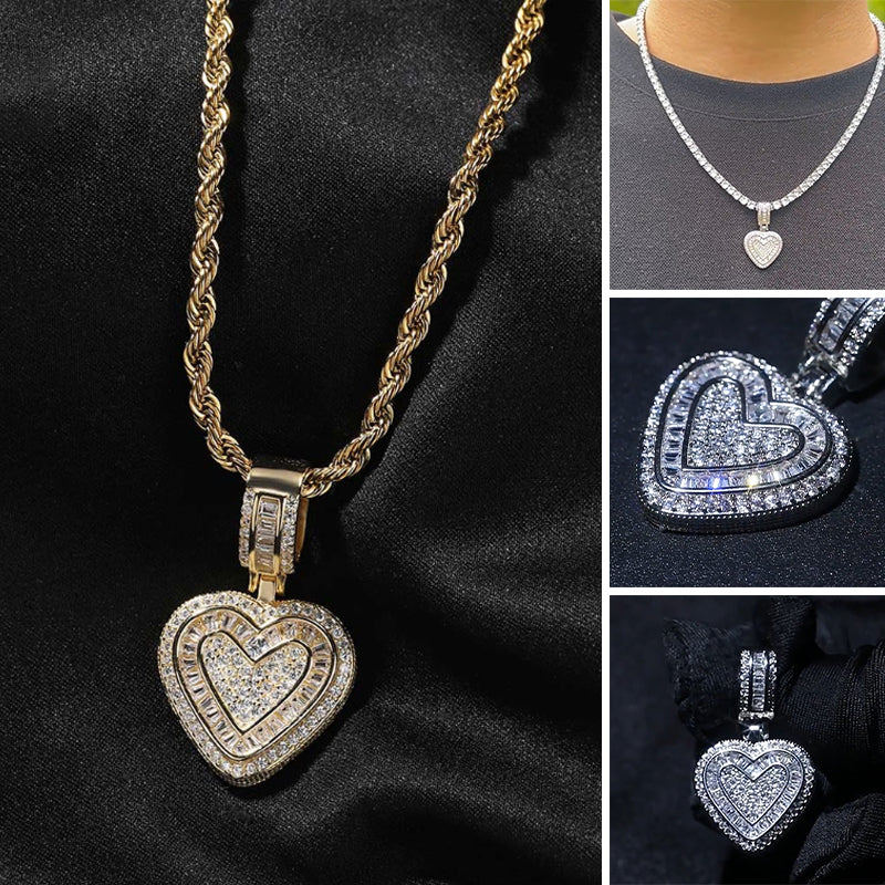 Hip Hop Heart Necklace for Women and Men