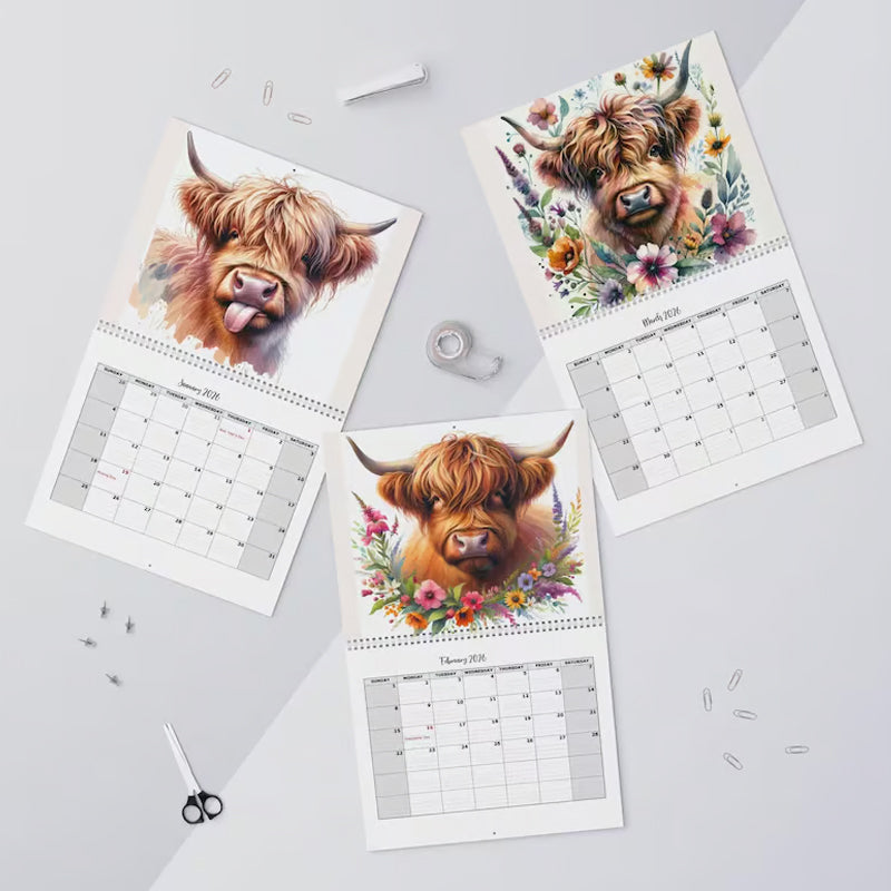 Highland Cow Calendar 2026