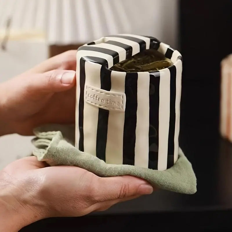Retro Striped Hand-Painted Ceramic Mug