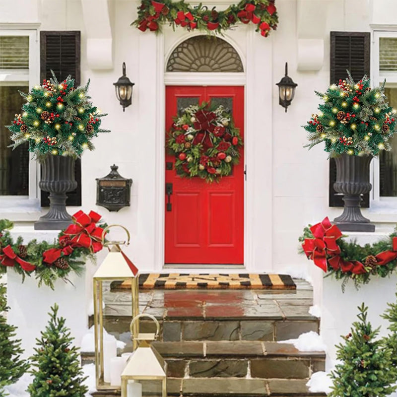 Pre-Lit Artificial Christmas Tree Urn Filler with Lights