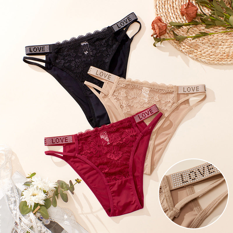 Women's Rhinestone Letter Tape High Waist Panty