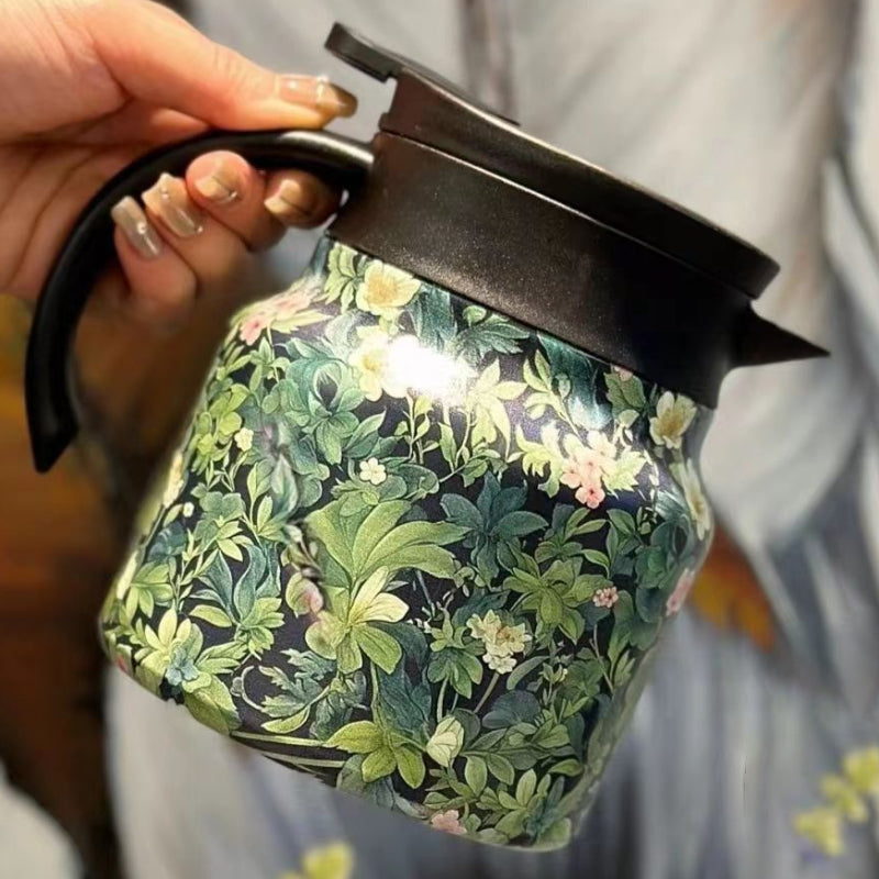 Vintage Floral Pattern Tea Thermos – Built-In Infuser