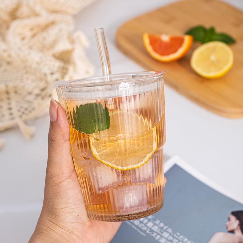 Vertical Stripe Fashion Glass Coffee Cup