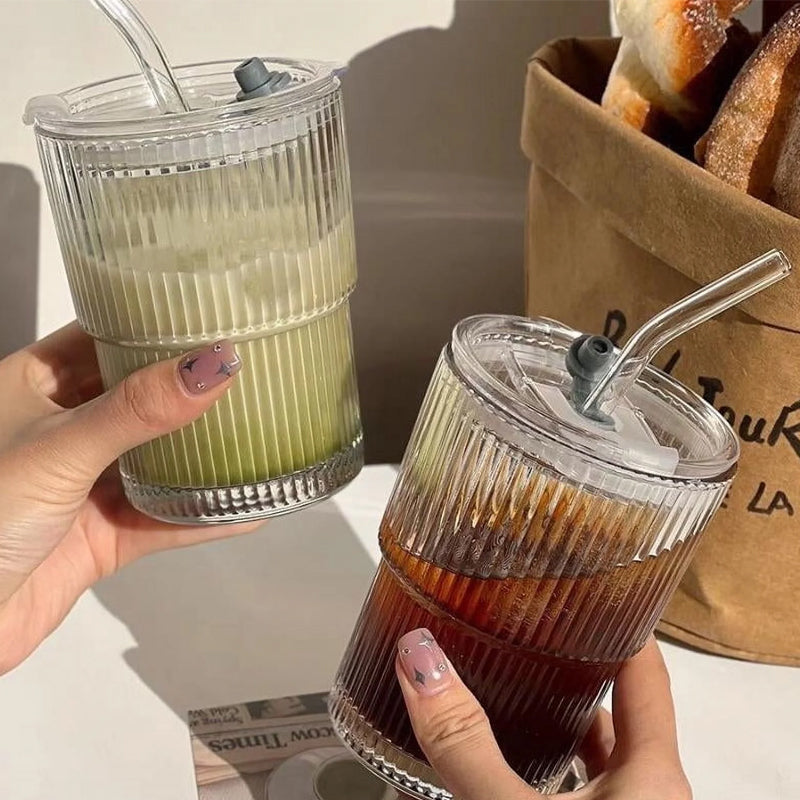 Vertical Stripe Fashion Glass Coffee Cup