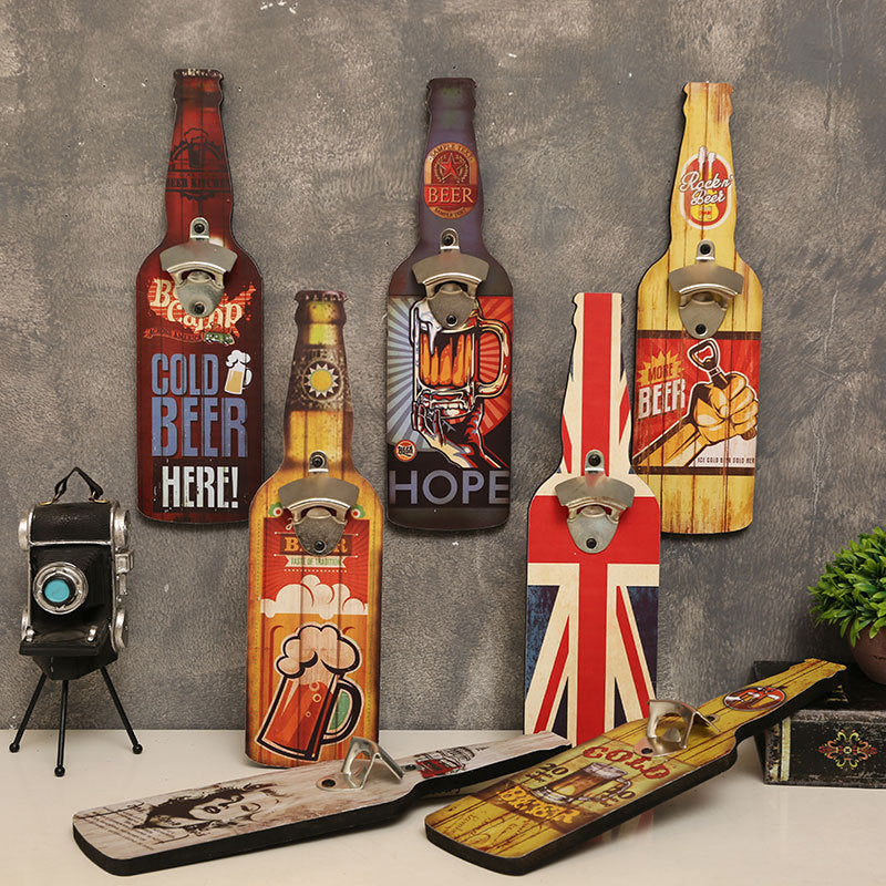 Wall-Mounted Vintage Bottle Opener with Custom Wood Sign
