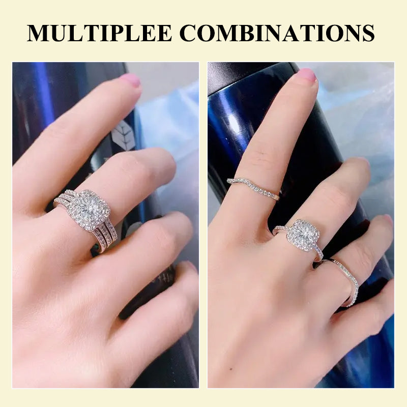 Square Zircon Three-Piece Ring Set