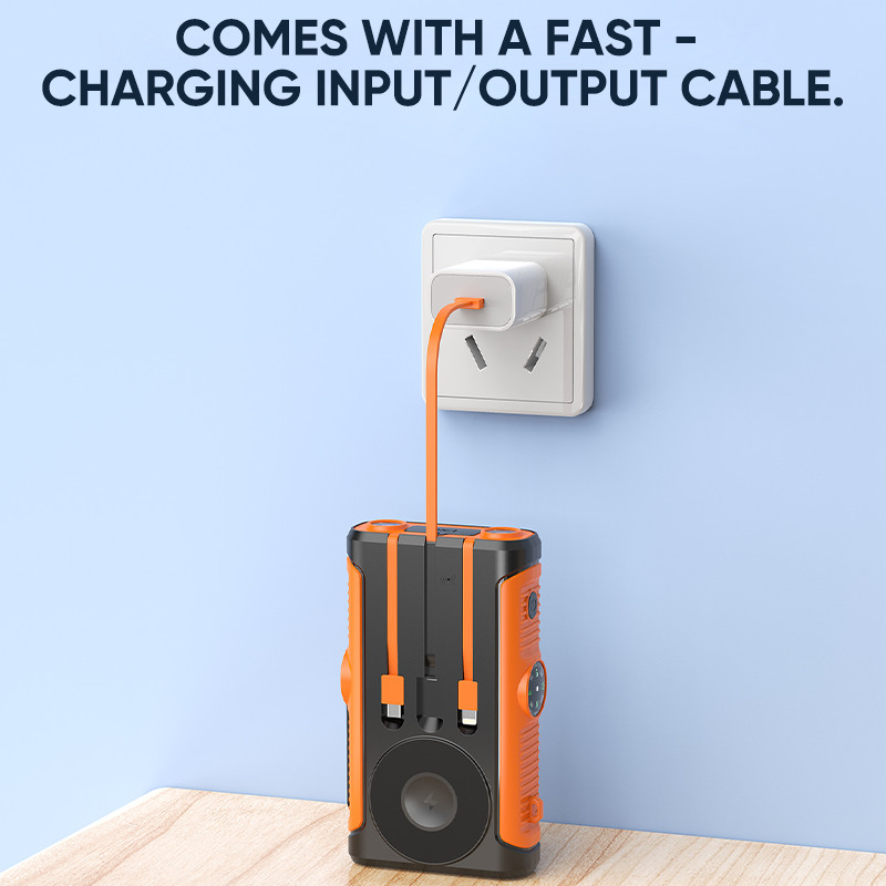 20000mAh Built in Hand Crank and 3 Cables 15W Fast Charging Power Bank