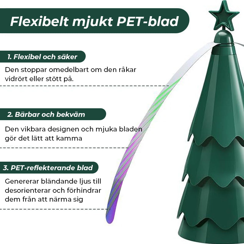 Avvisande fläkt med holografiska blad håller flugor borta