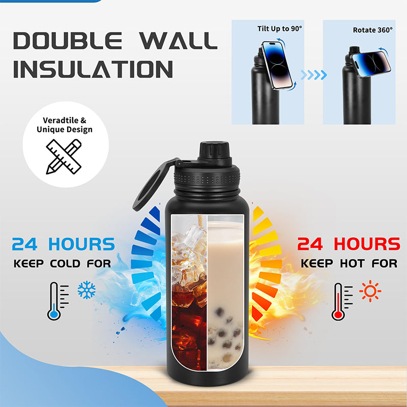 Water Bottle with Magnetic Phone Holder
