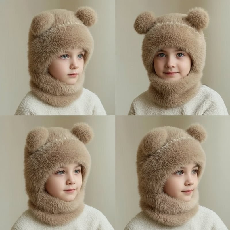 Stylish Bear-Ear Windproof 4-in-1 Kids Winter Hat