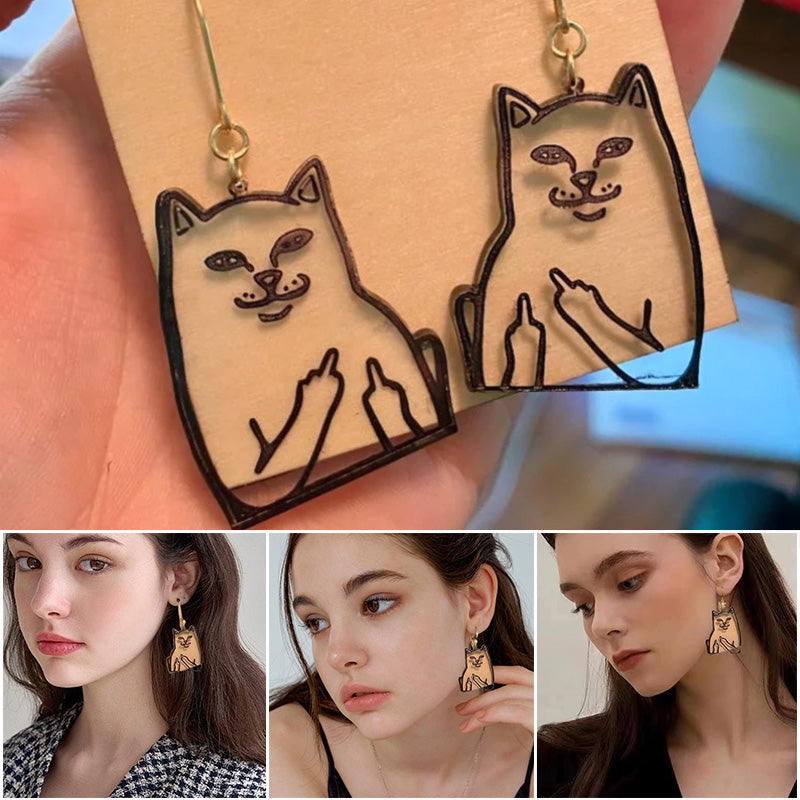 Funny Middle Finger Cat Earrings