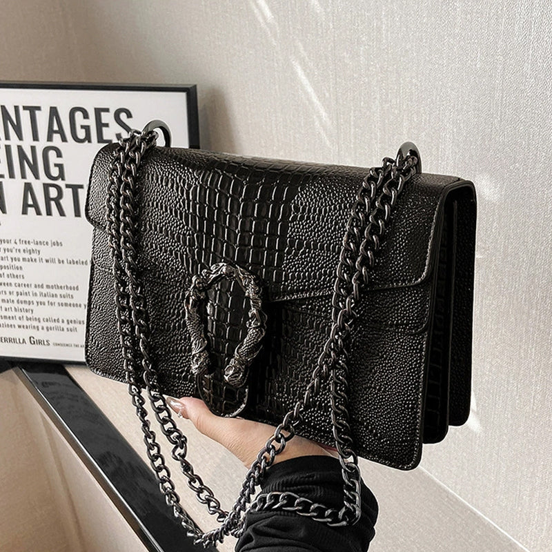 Women's Elegant Crocodile Embossed Square Bag