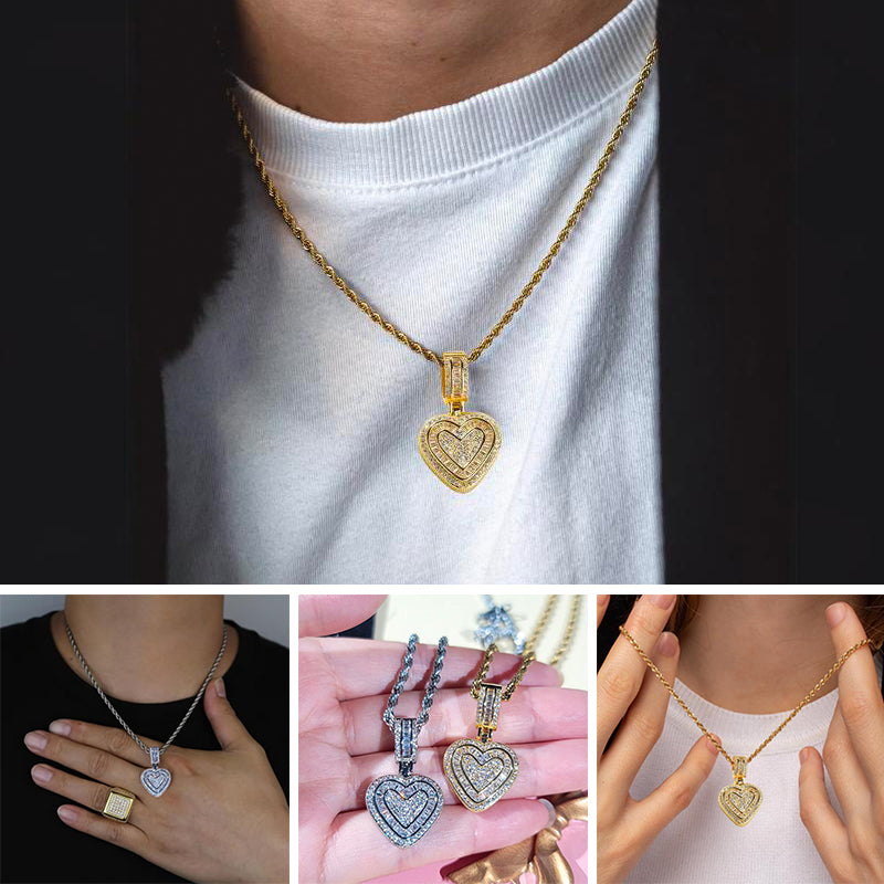 Hip Hop Heart Necklace for Women and Men