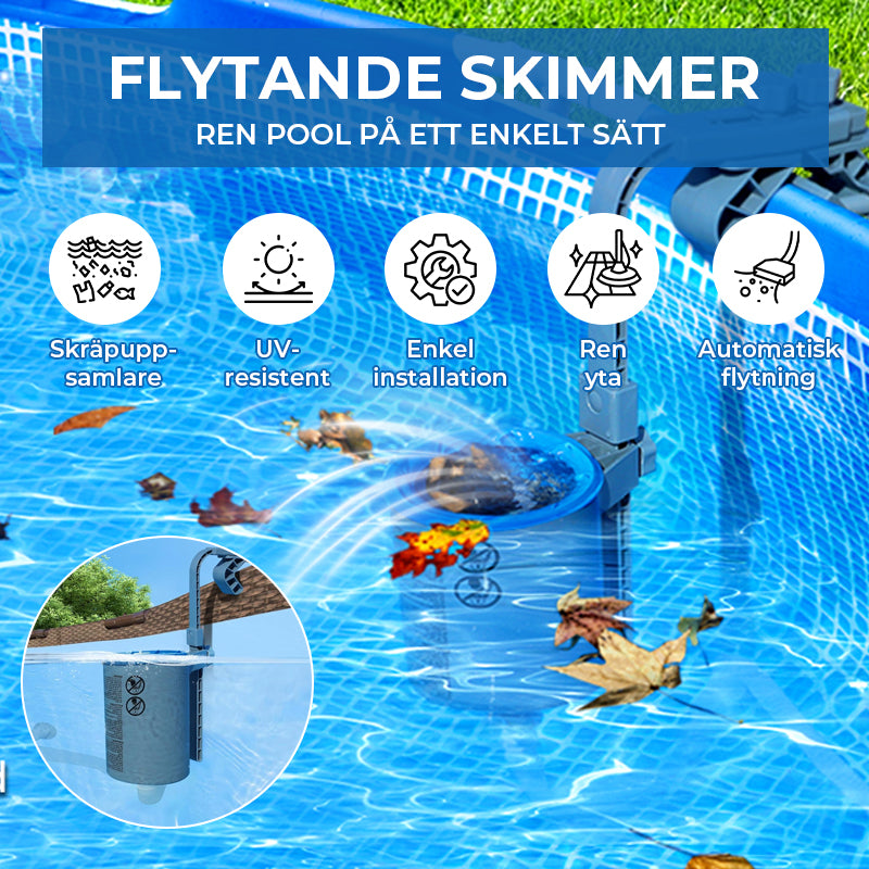 Flytande poolskimmer med monteringsfäste