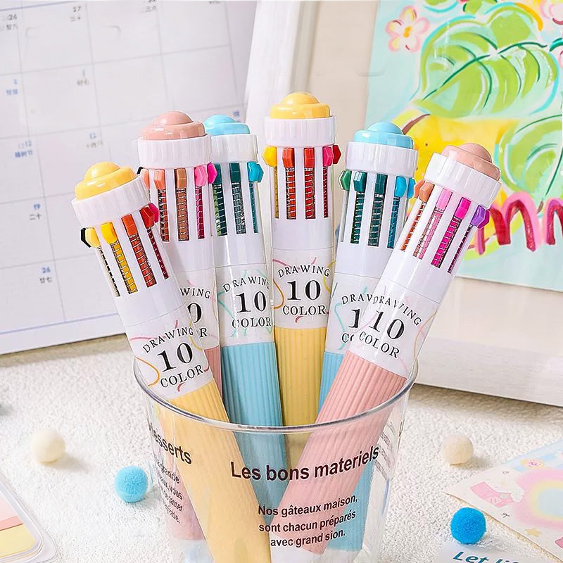 6-Pack Multicolor Pens – 10-in-1 Colored Ballpoint Pen Set