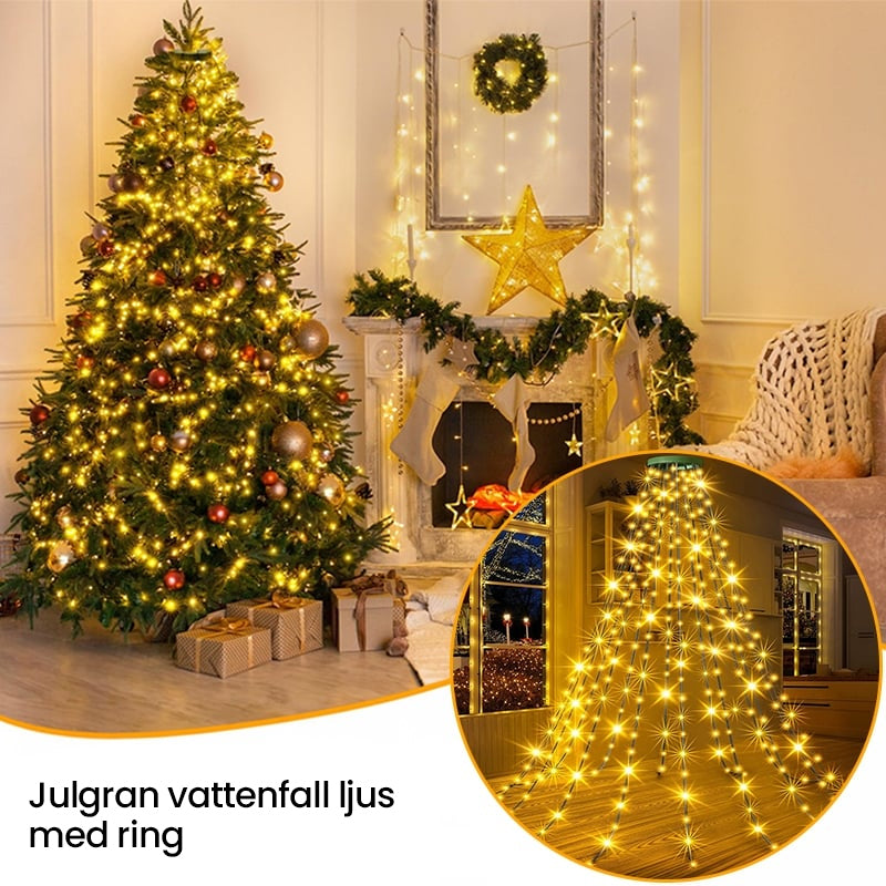 Julgran vattenfall belysning med ring