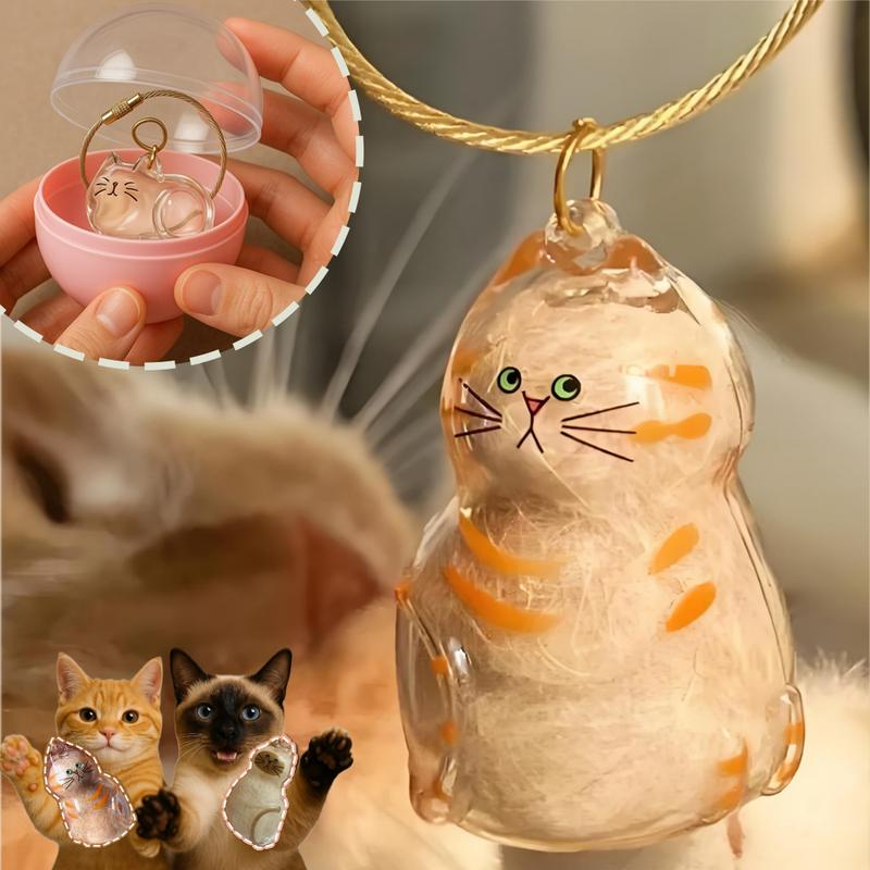 Cat Fur Keepsake Keychain – Transparent Memory Pendant for Pet Hair Storage