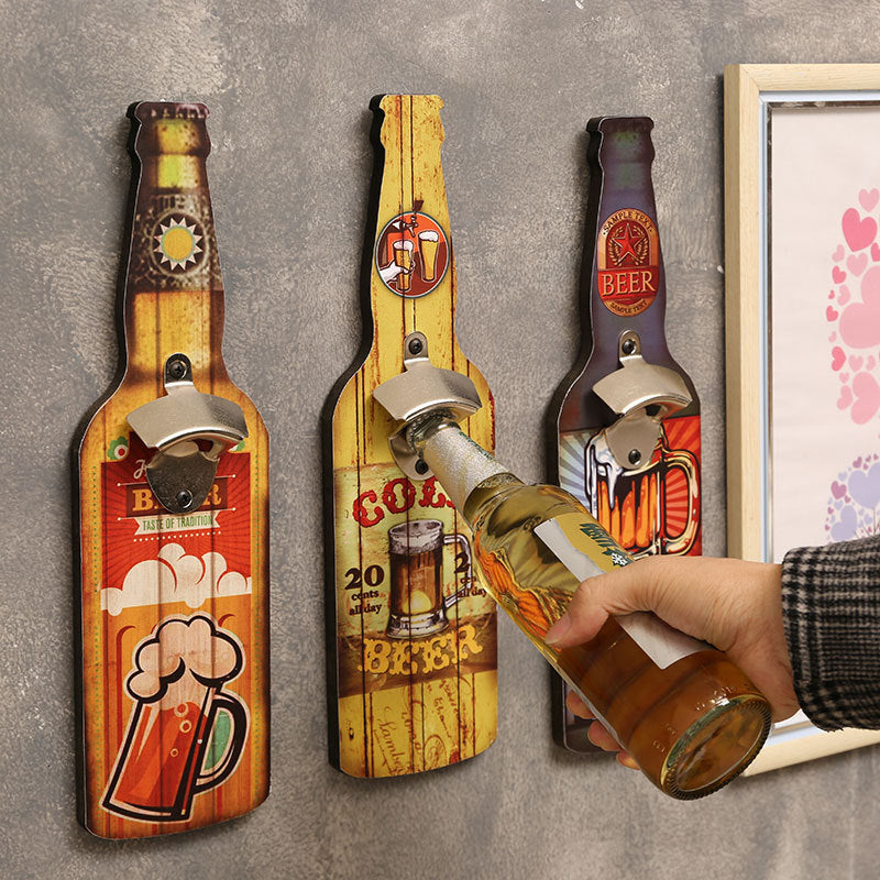 Wall-Mounted Vintage Bottle Opener with Custom Wood Sign