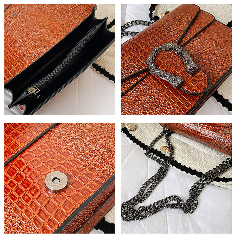 Women's Elegant Crocodile Embossed Square Bag