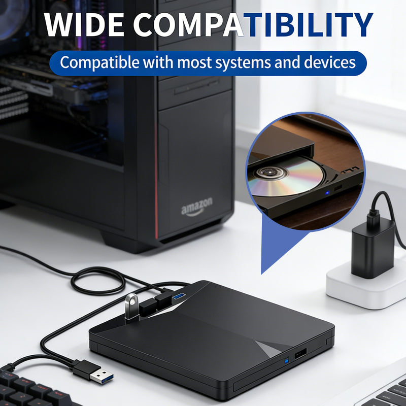 USB 3.0 Type-C External CD/DVD Drive Burner with SD/TF Card Reader & USB Hub
