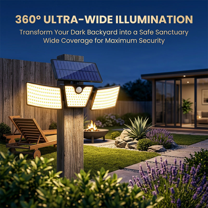 3-Head Solar Motion Sensor Security Light
