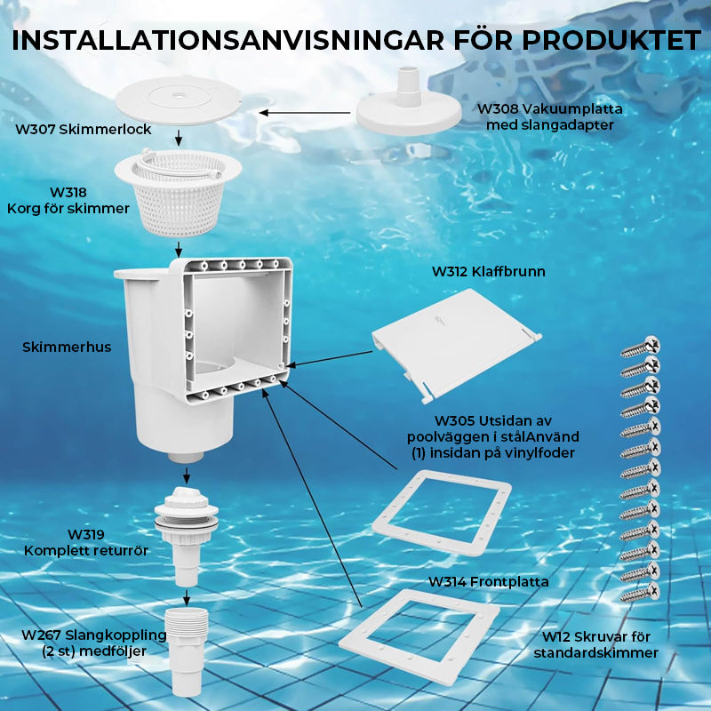 Universell skimmersats för alla pooler