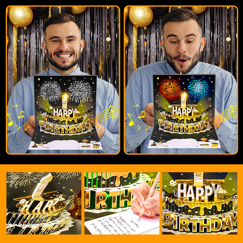 Fireworks Pop Up Cake Light and Music DIY Age Birthday Cards