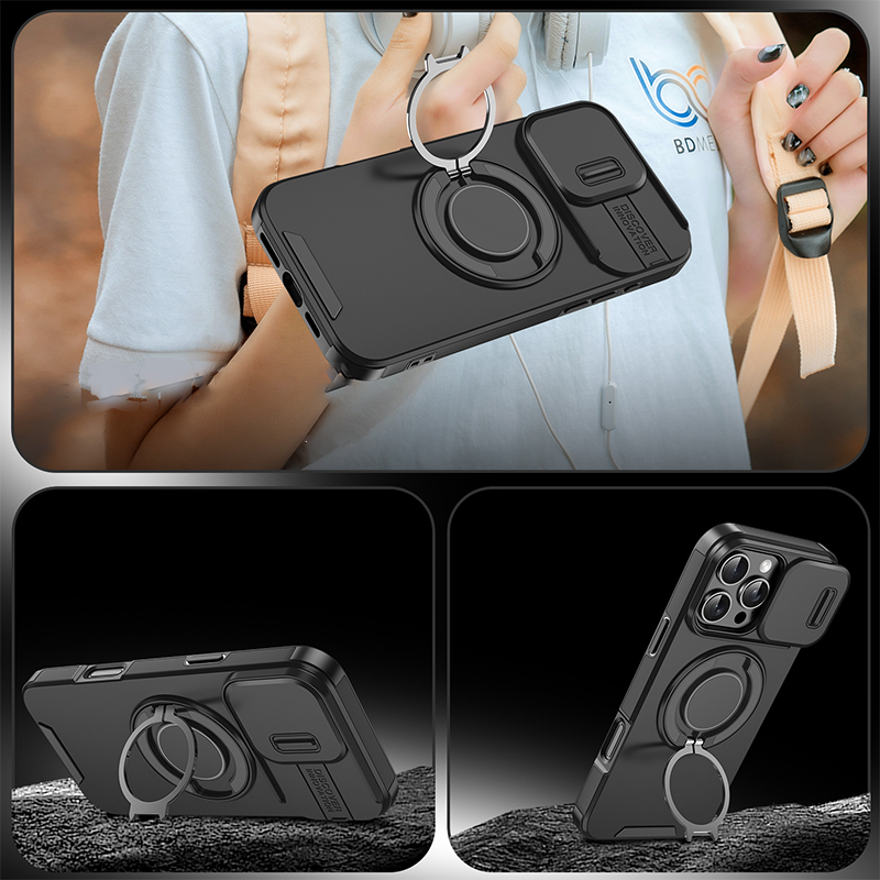 Heavy-Duty Phone Case with Built-In Ring Stand & Camera Cover